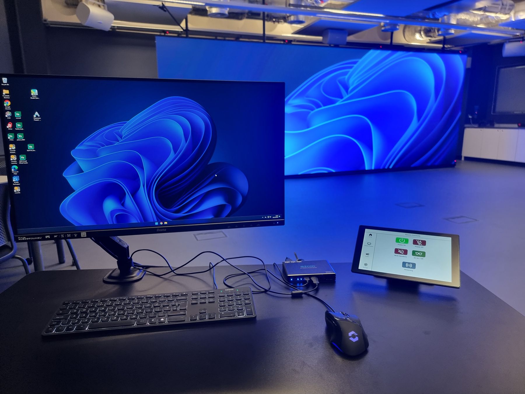 LED Powerwall at Coventry University with the operator workstation and touch control panel in the foreground